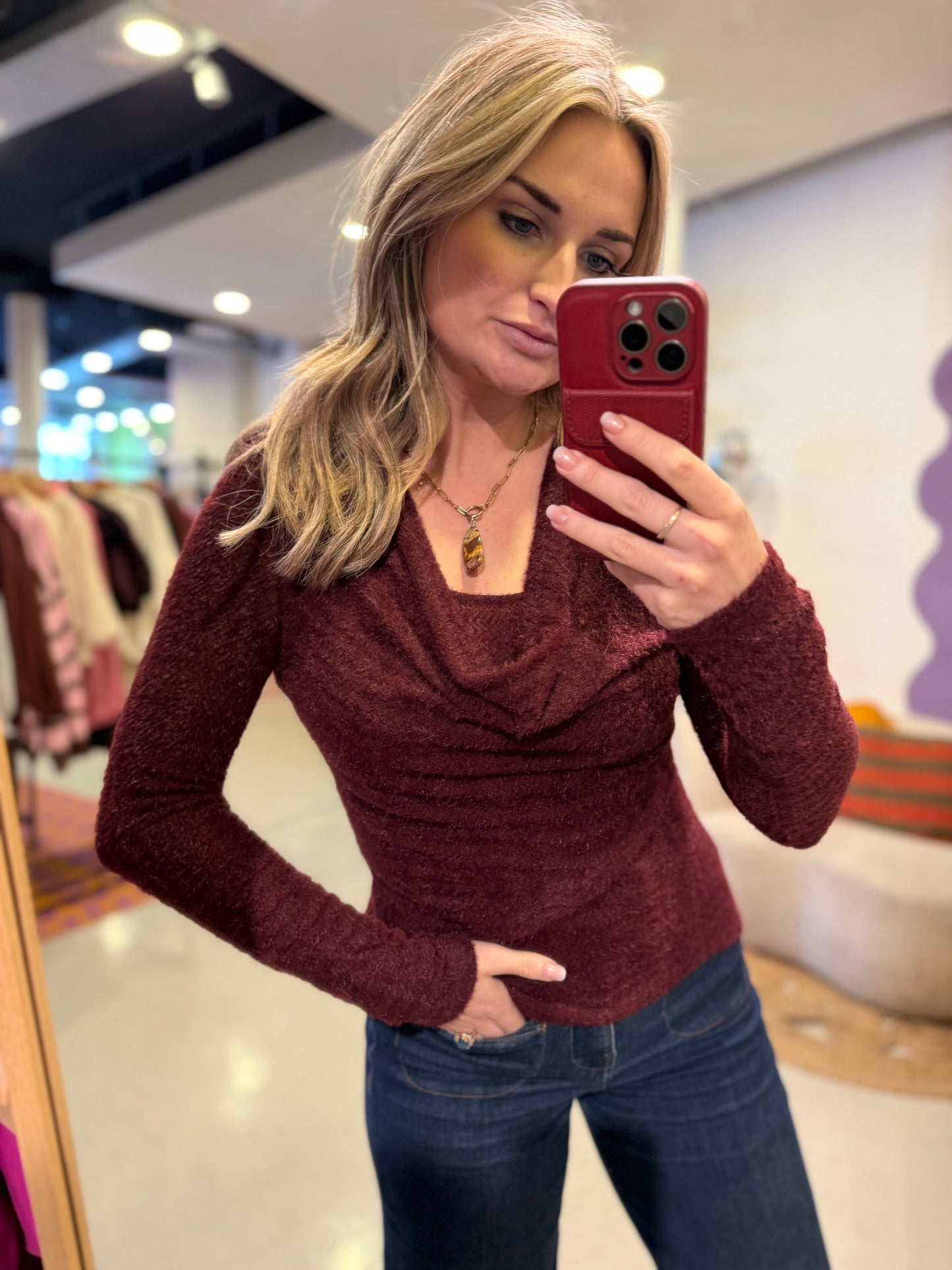 Fluffy longsleeve bordeaux rood