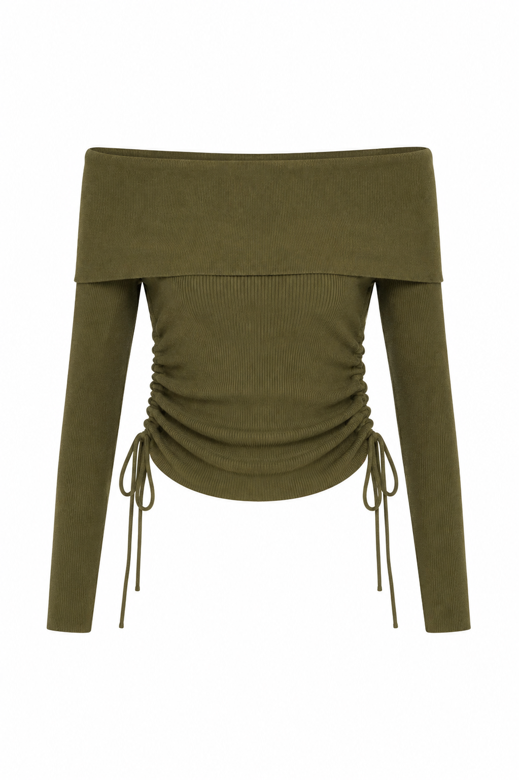 Off shoulder longsleeve khaki groen