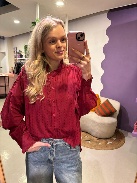 Rode blouse met ruffle