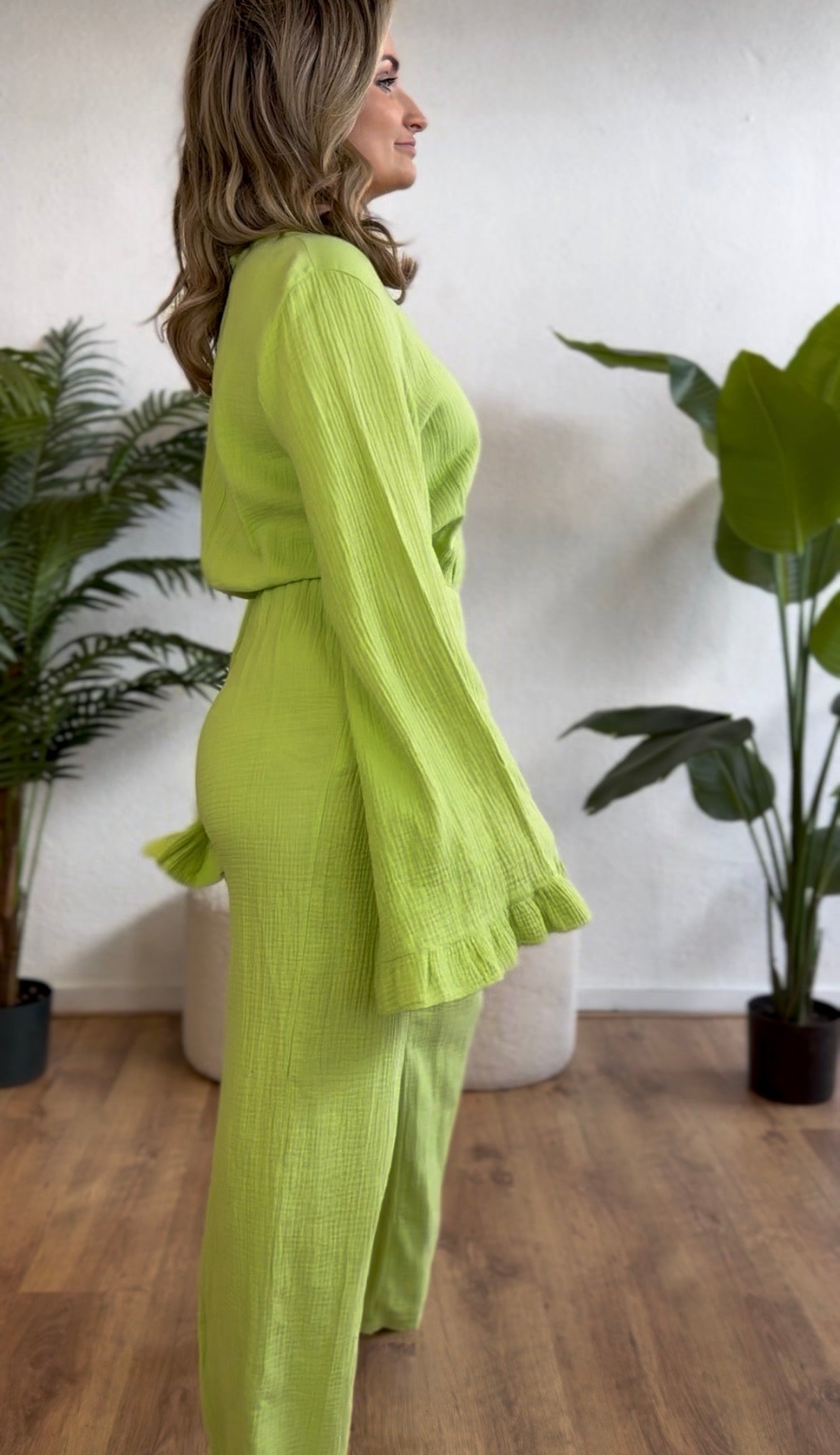 Mousseline katoen jumpsuit groen