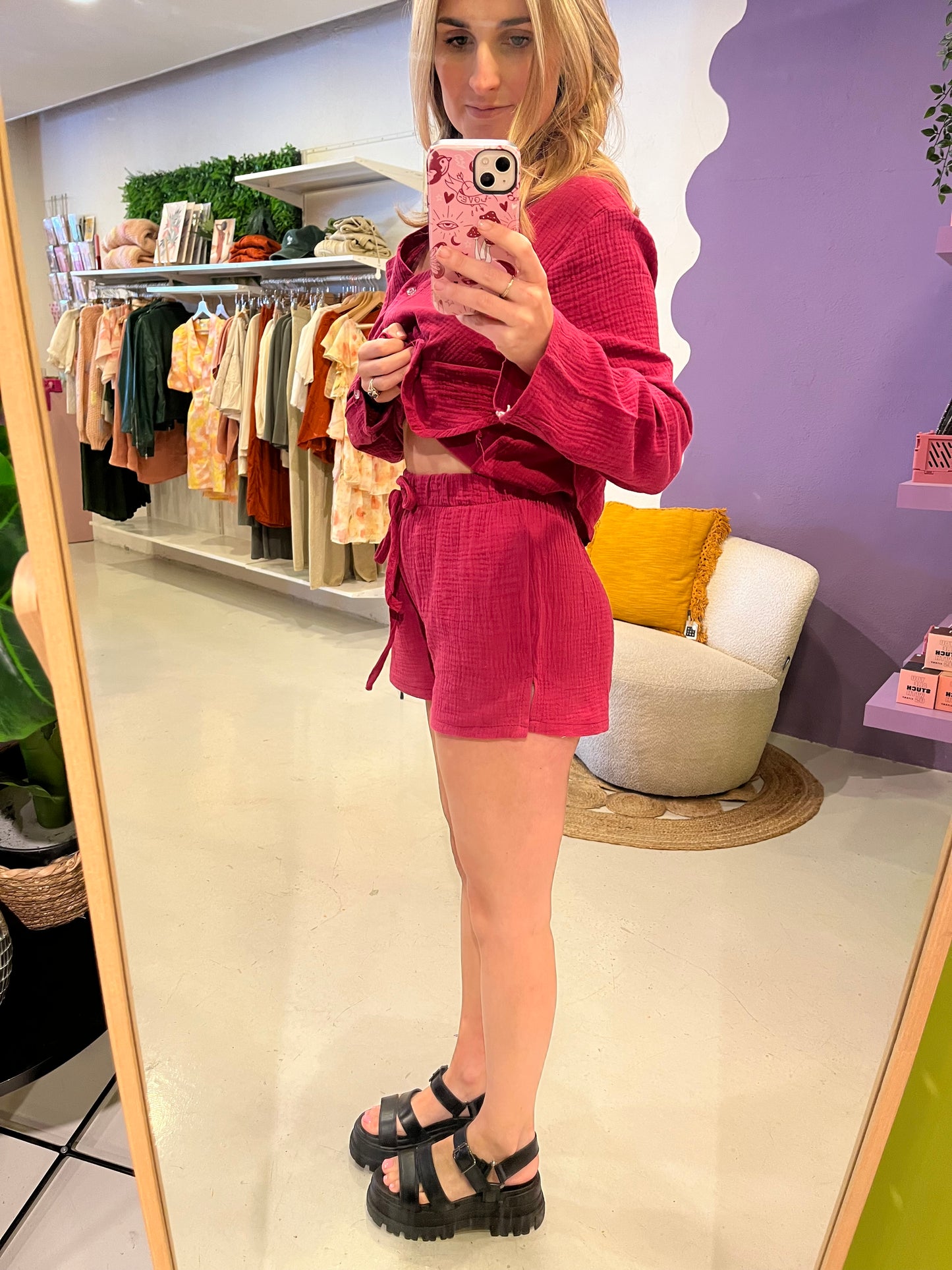 Short mousseline katoen roze