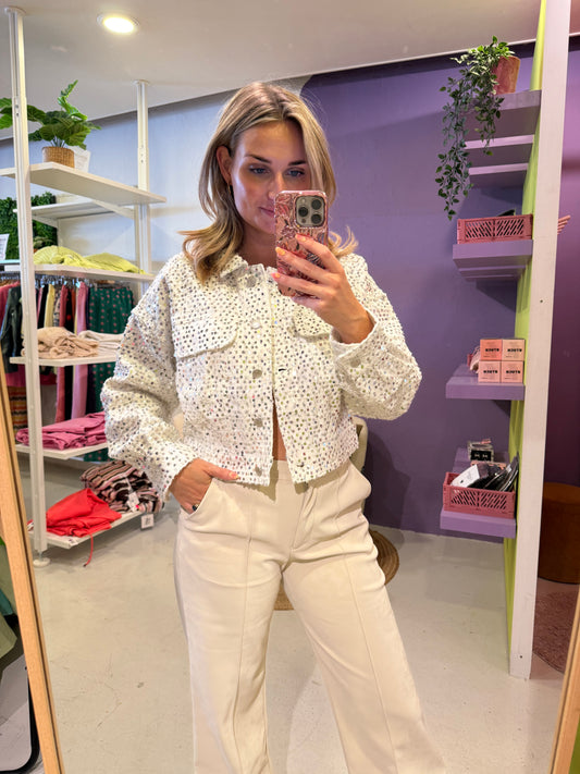 Glitter jasje wit denim