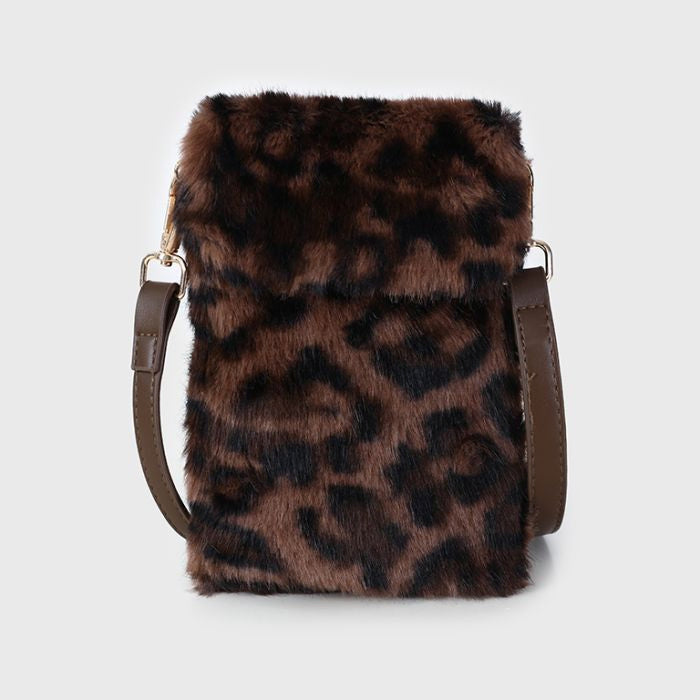 Fluffy tasje leopard brown