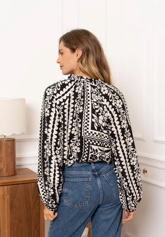 Zwart wit blouse met print