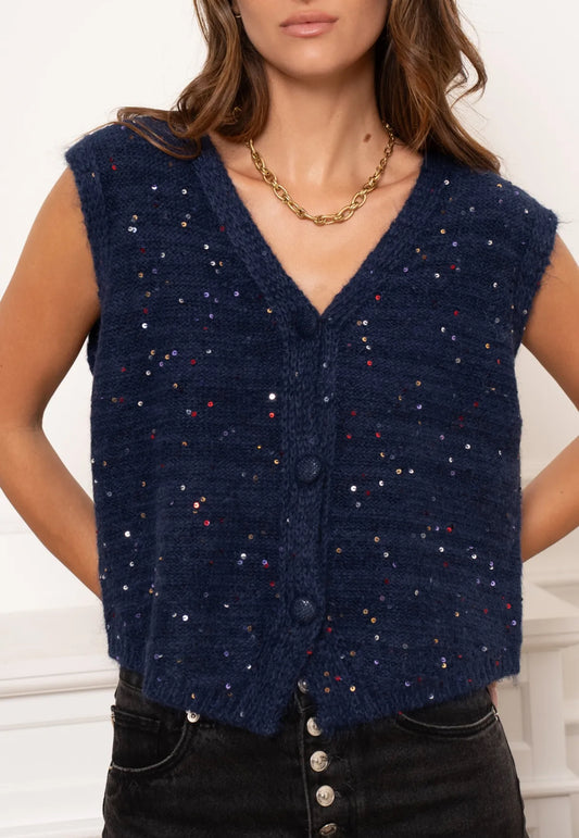 Gebreide gilet met glitter navy