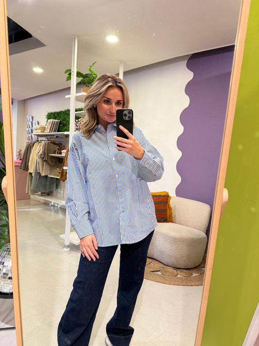 Gestreepte blouse met strass steentjes
