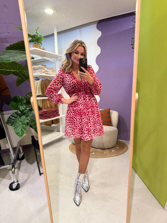 Leopard jurk rood/roze