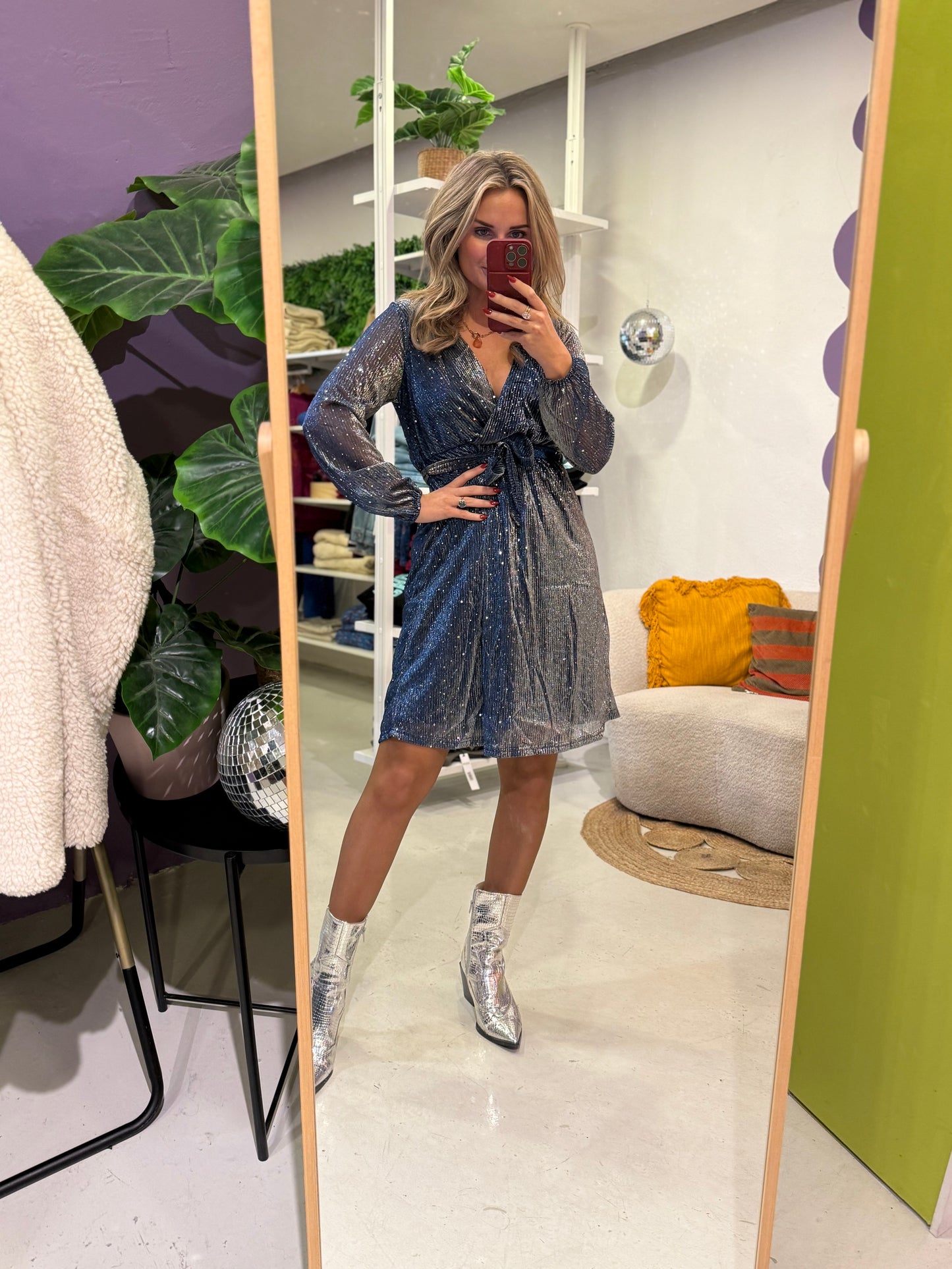 Glitter jurk a-lijn blauw