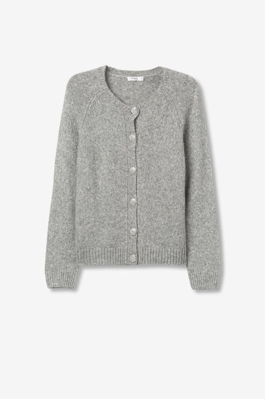 Gebreid alpaca wol vest grijs met glitter knopen