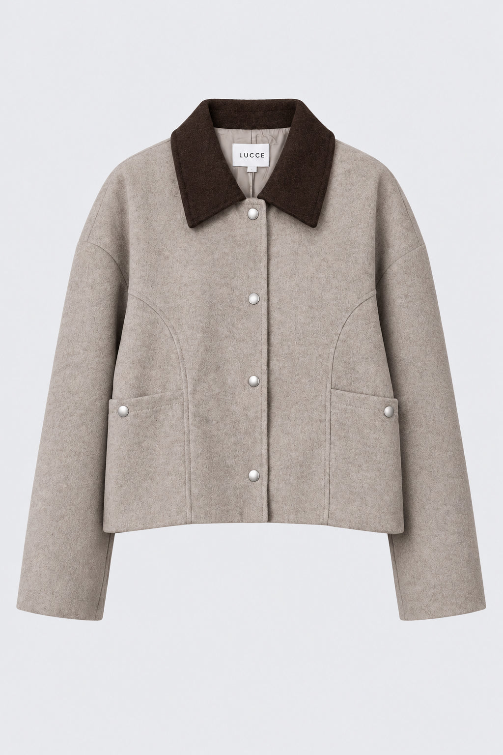Beige jasje met bruine bies