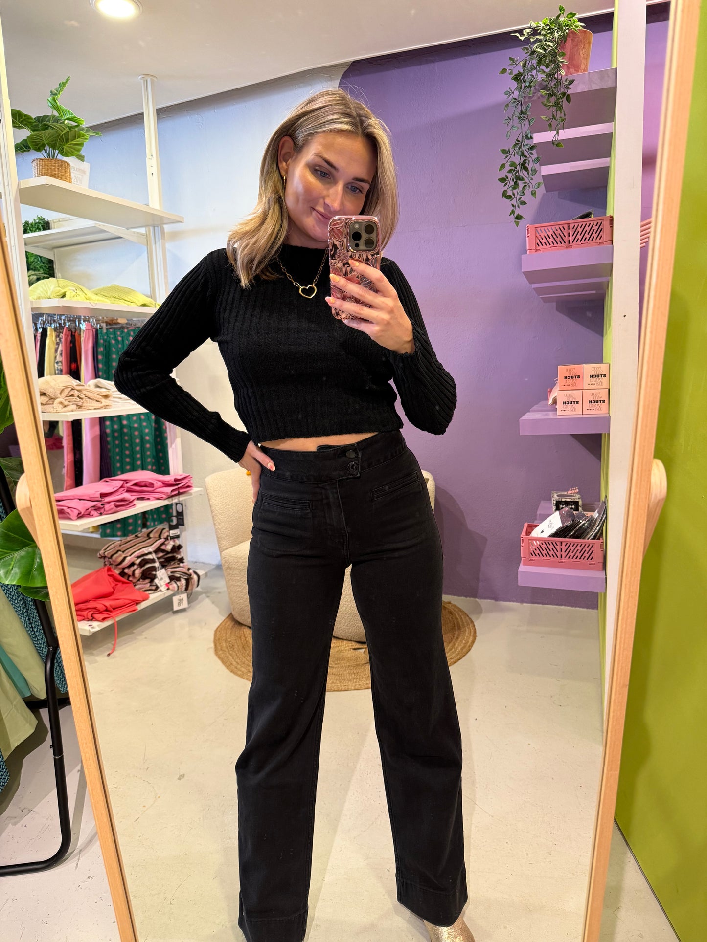 Longsleeve met rib zwart