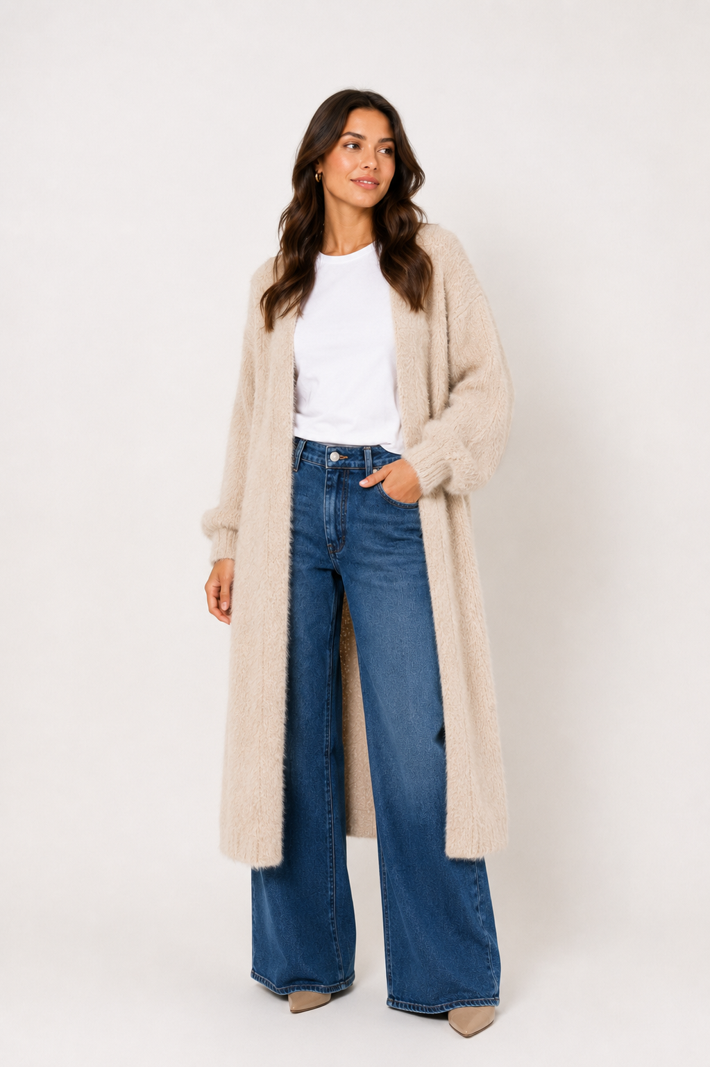Lang fluffy vest beige