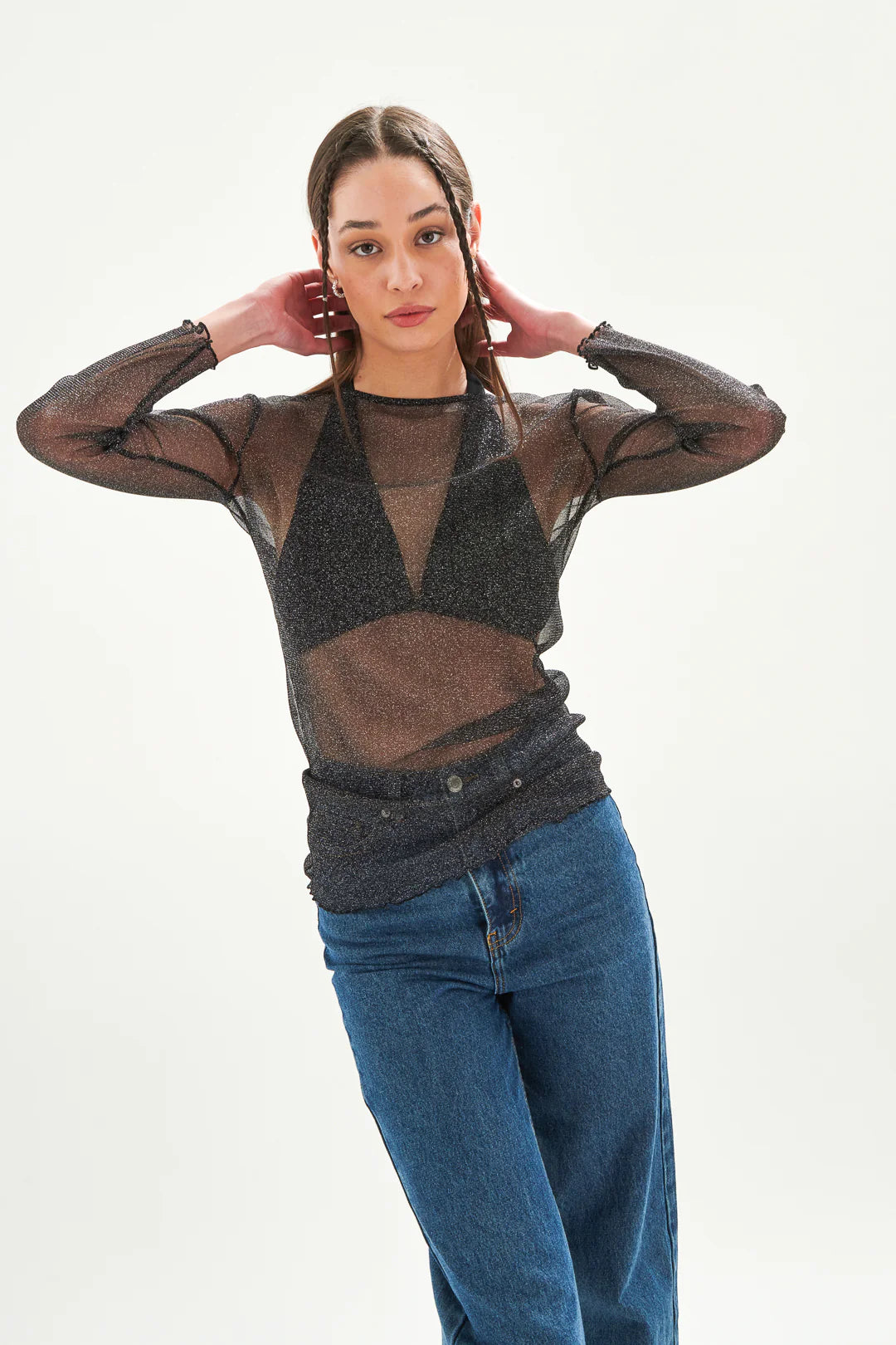 Mesh longsleeve met glitter
