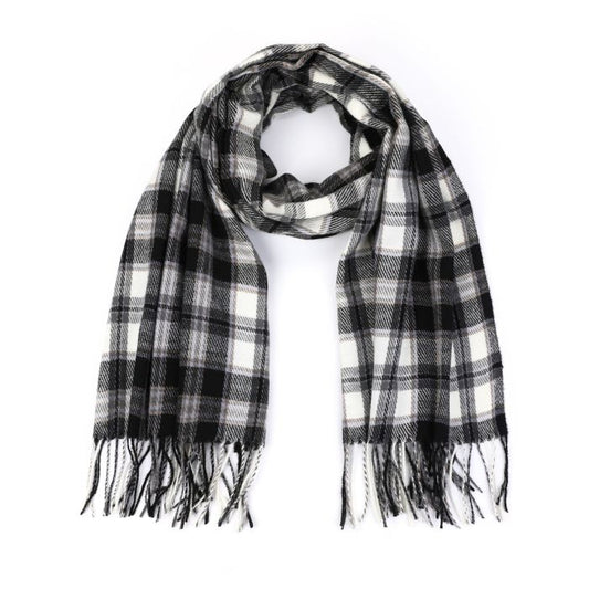 Geruite sjaal met fringes blauw met zwart