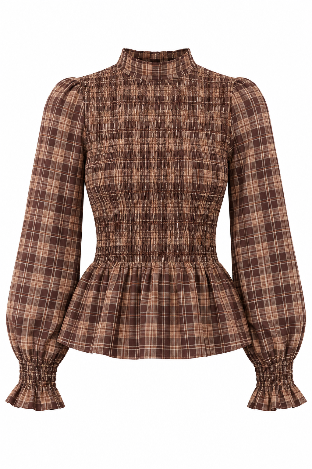 Bruine geruite blouse met peplum