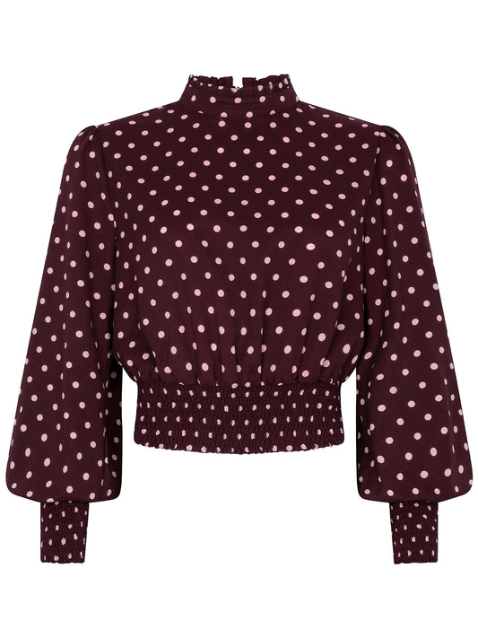 Top Tessa plum polkadot