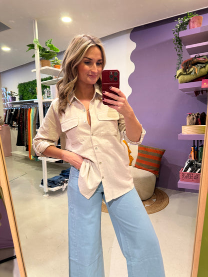 Blouse linnenlook zand