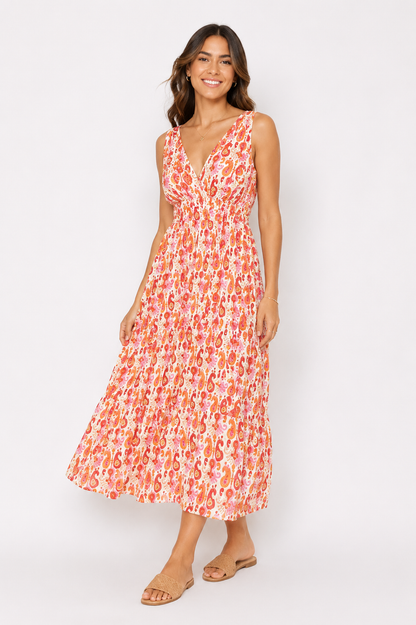 Maxi dress orange/pink print