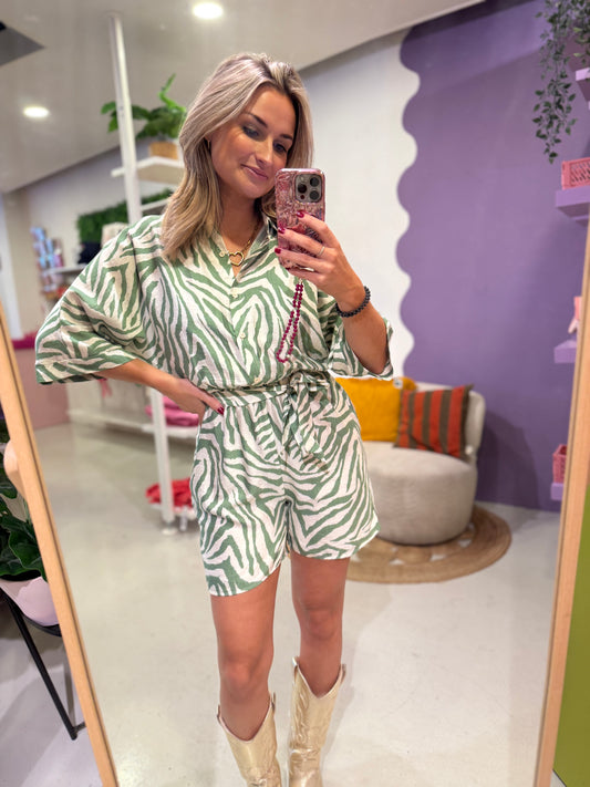 Playsuit linnenmix groen