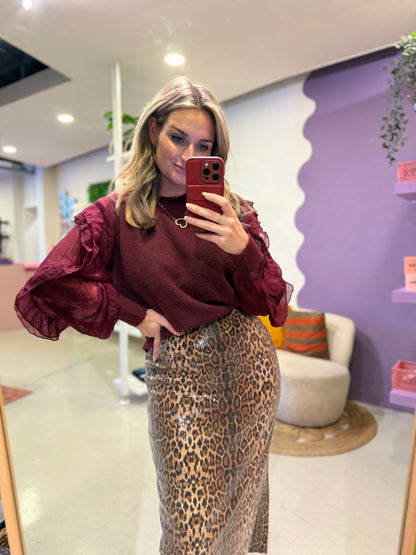 Gebreide trui met blouse mouwen bordeaux rood