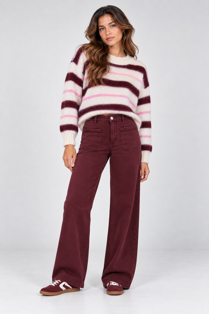 Braided detail jeans bordeaux