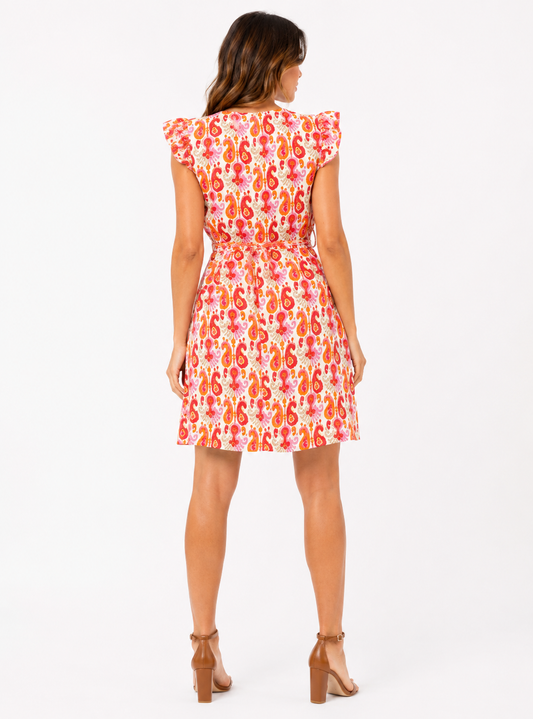 Paisley print dress ruffle sleeve