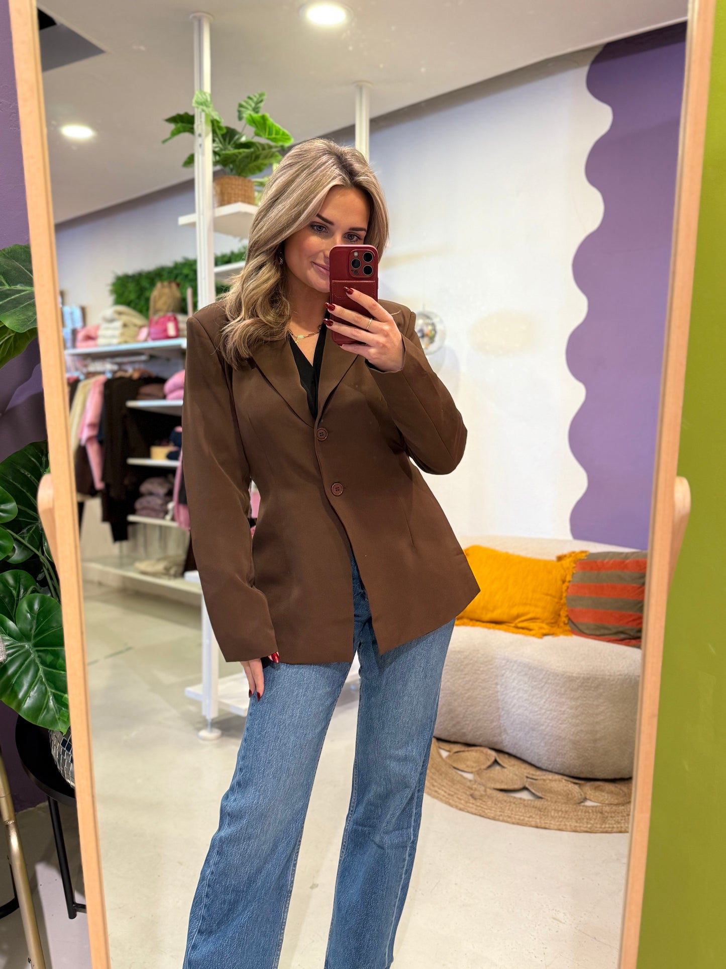 Bruine getailleerde blazer met strik