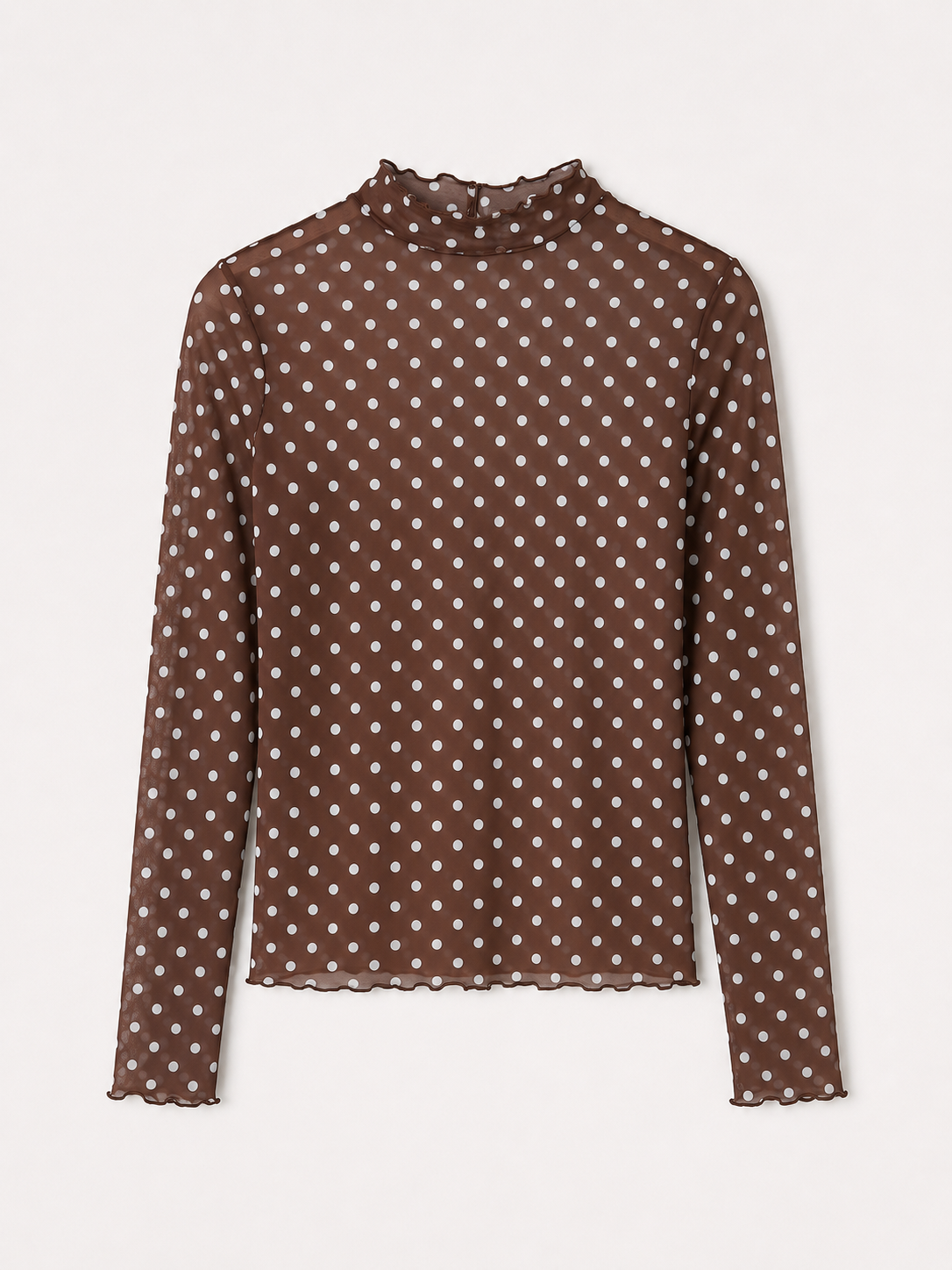Polka dot mesh longsleeve bruin