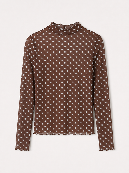 Polka dot mesh longsleeve bruin