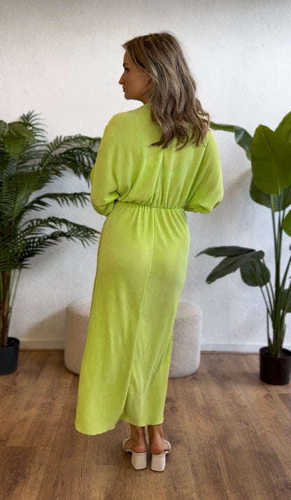 Plissé maxi dress groen