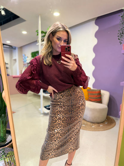 Gebreide trui met blouse mouwen bordeaux rood