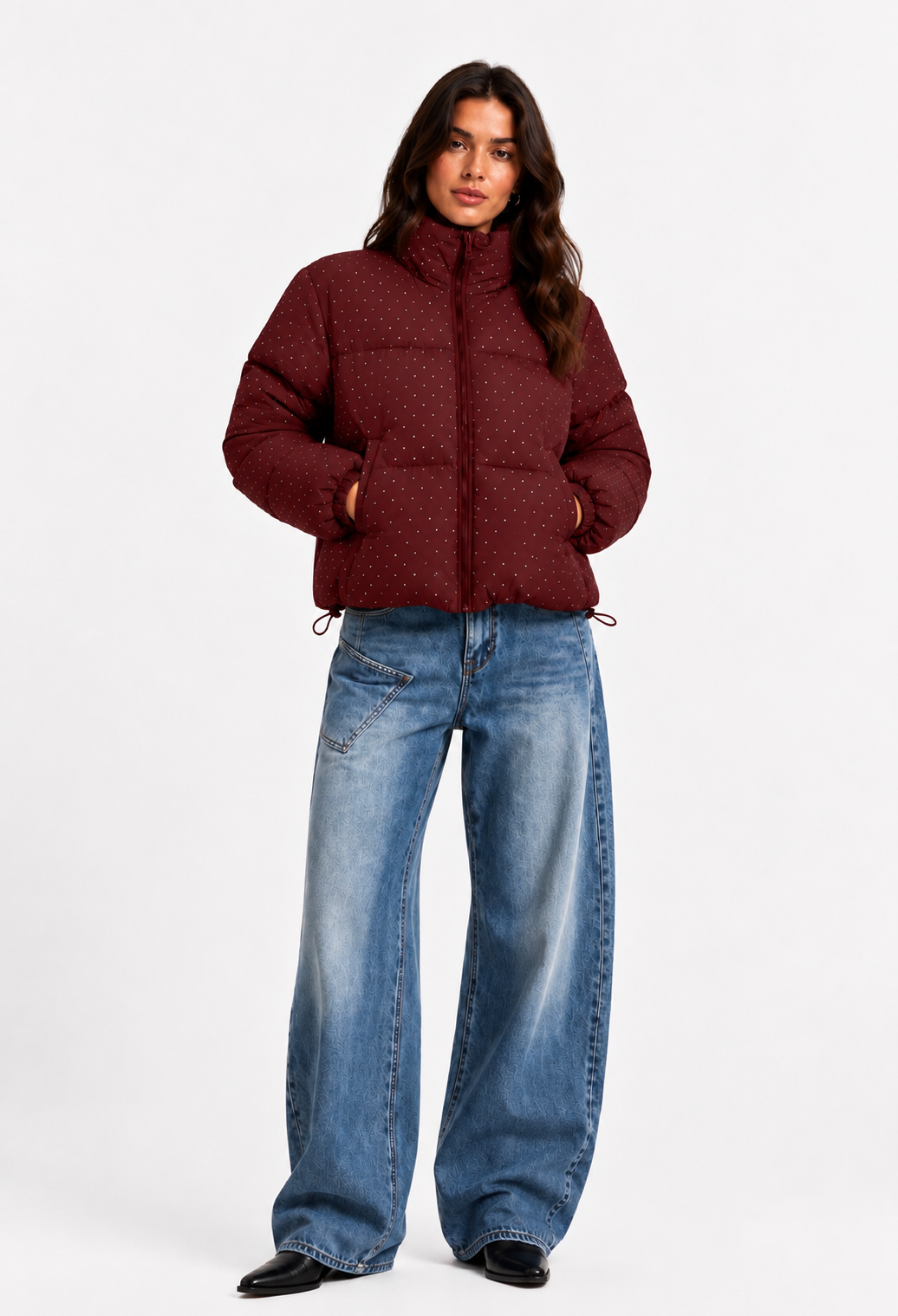 Pre-order* Puffer coat bordeaux strass glitter