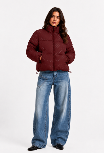 Pre-order* Puffer coat bordeaux strass glitter