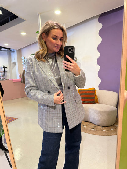 Elody blazer grijs geruit glitter