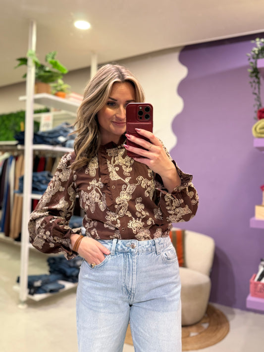 Blouse met borduursel bruin