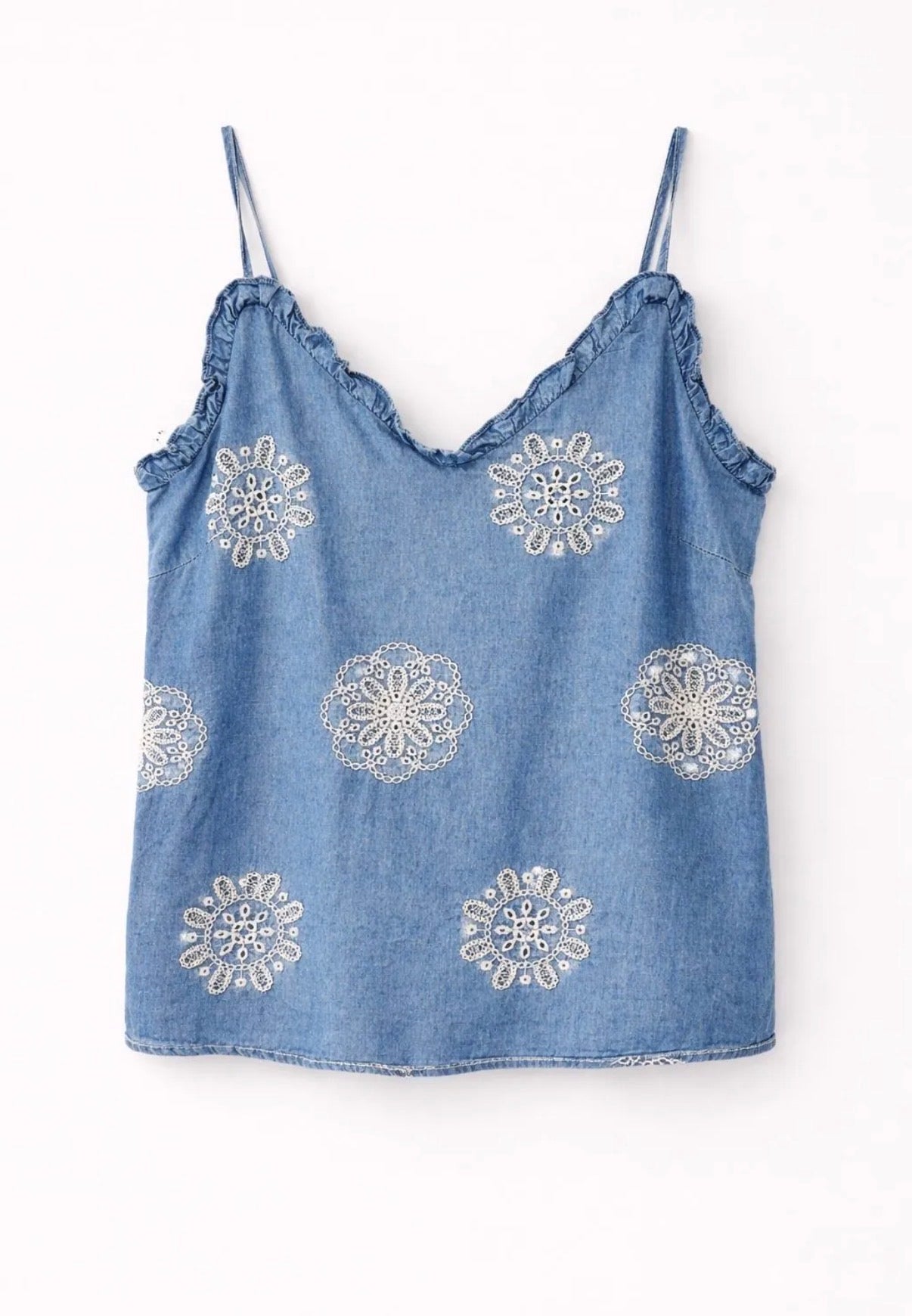 Top denim look met bloemen
