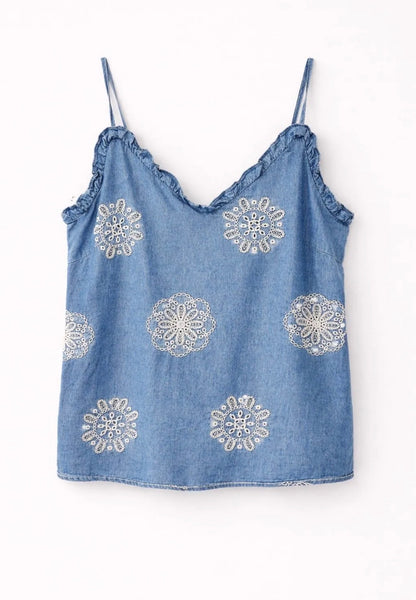 Top denim look met bloemen