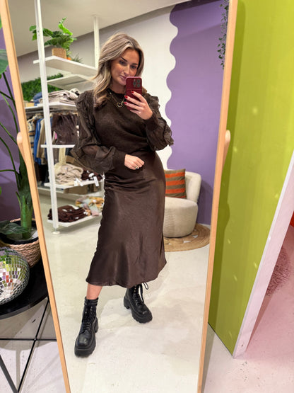 Silky midi rok bruin