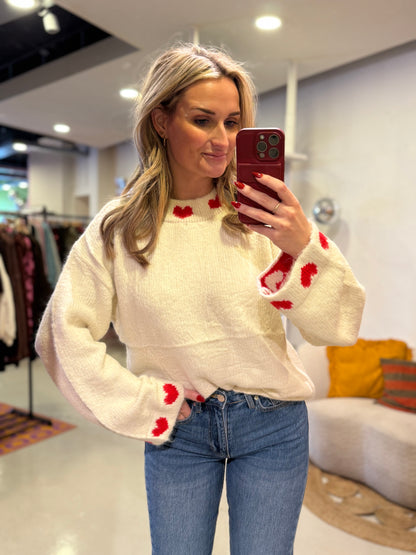Trui met hartjes detail ecru
