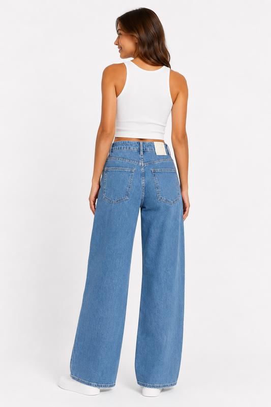 Straigh fit medium blue stretch jeans
