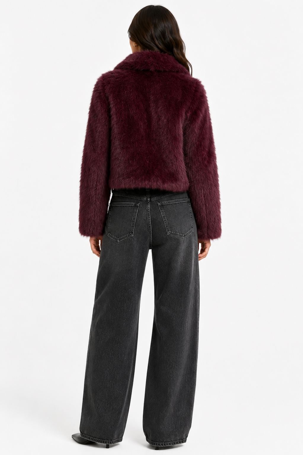 Korte bordeaux faux fur jas
