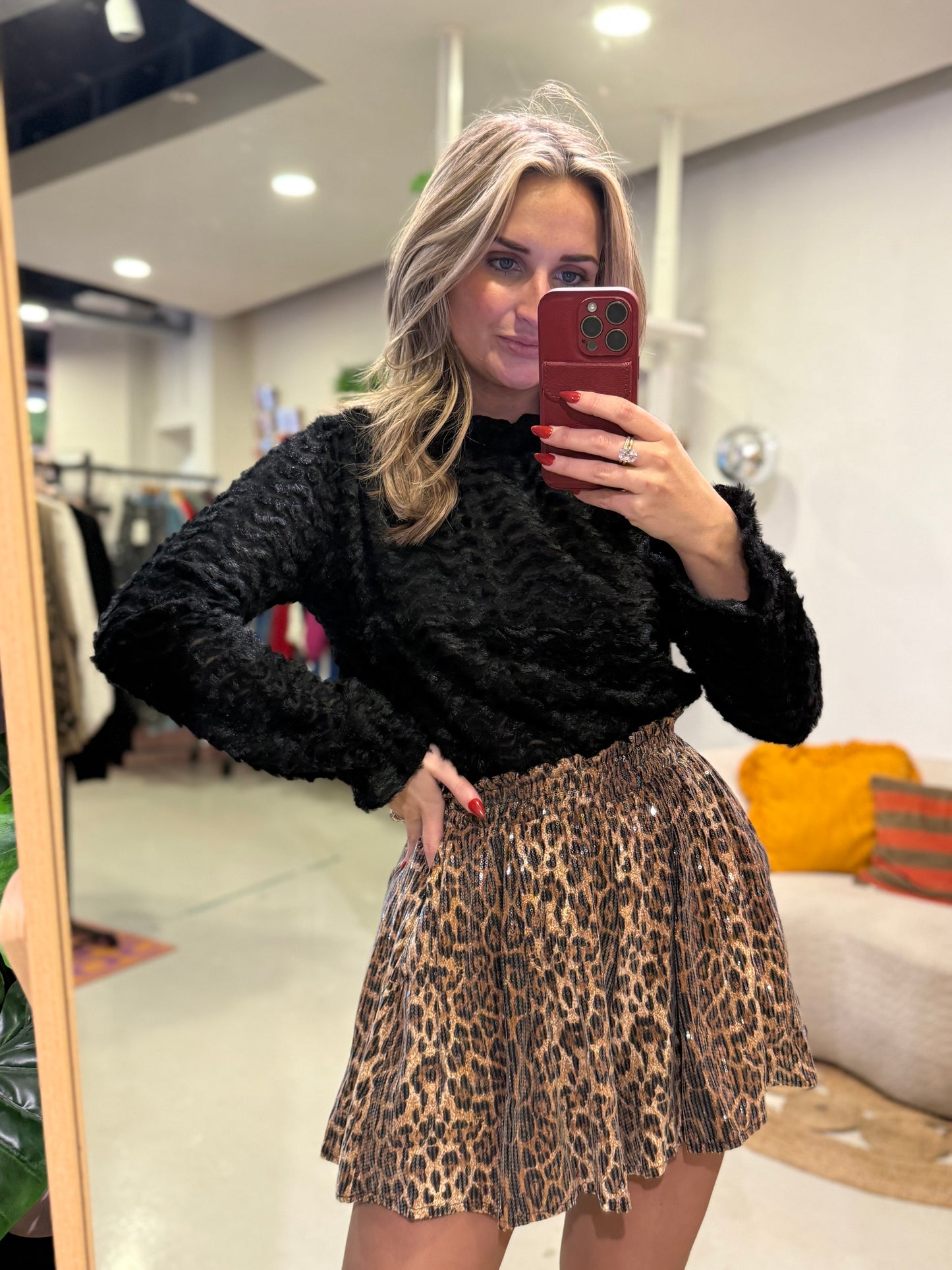 Pailletten skort leopard