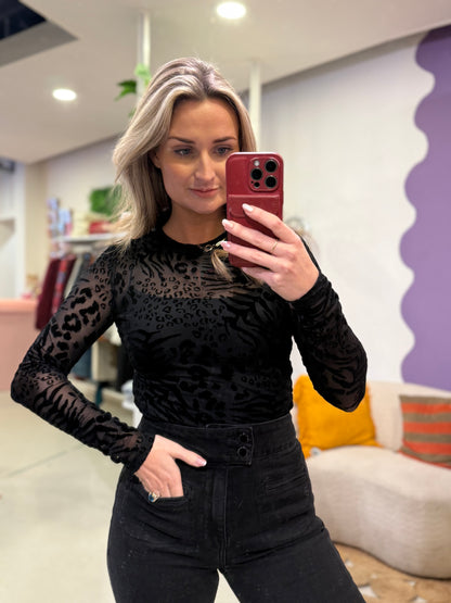 Mesh body leopard zwart