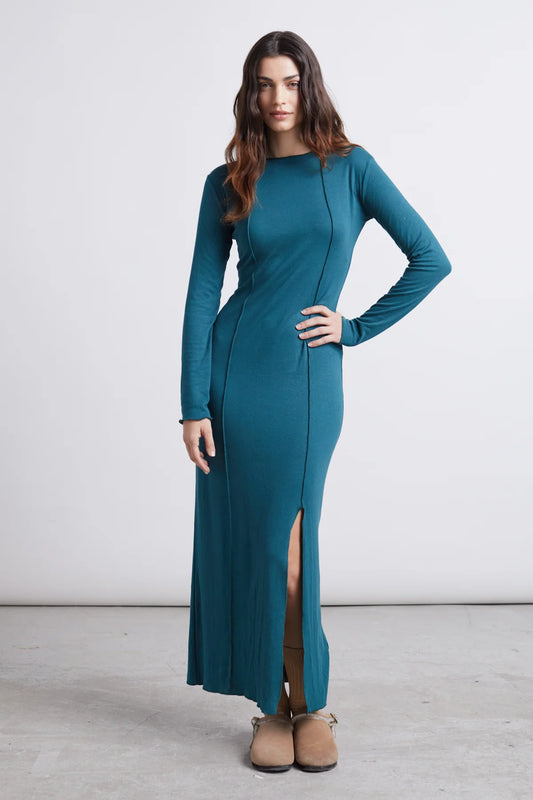 Midi dress petrol met split