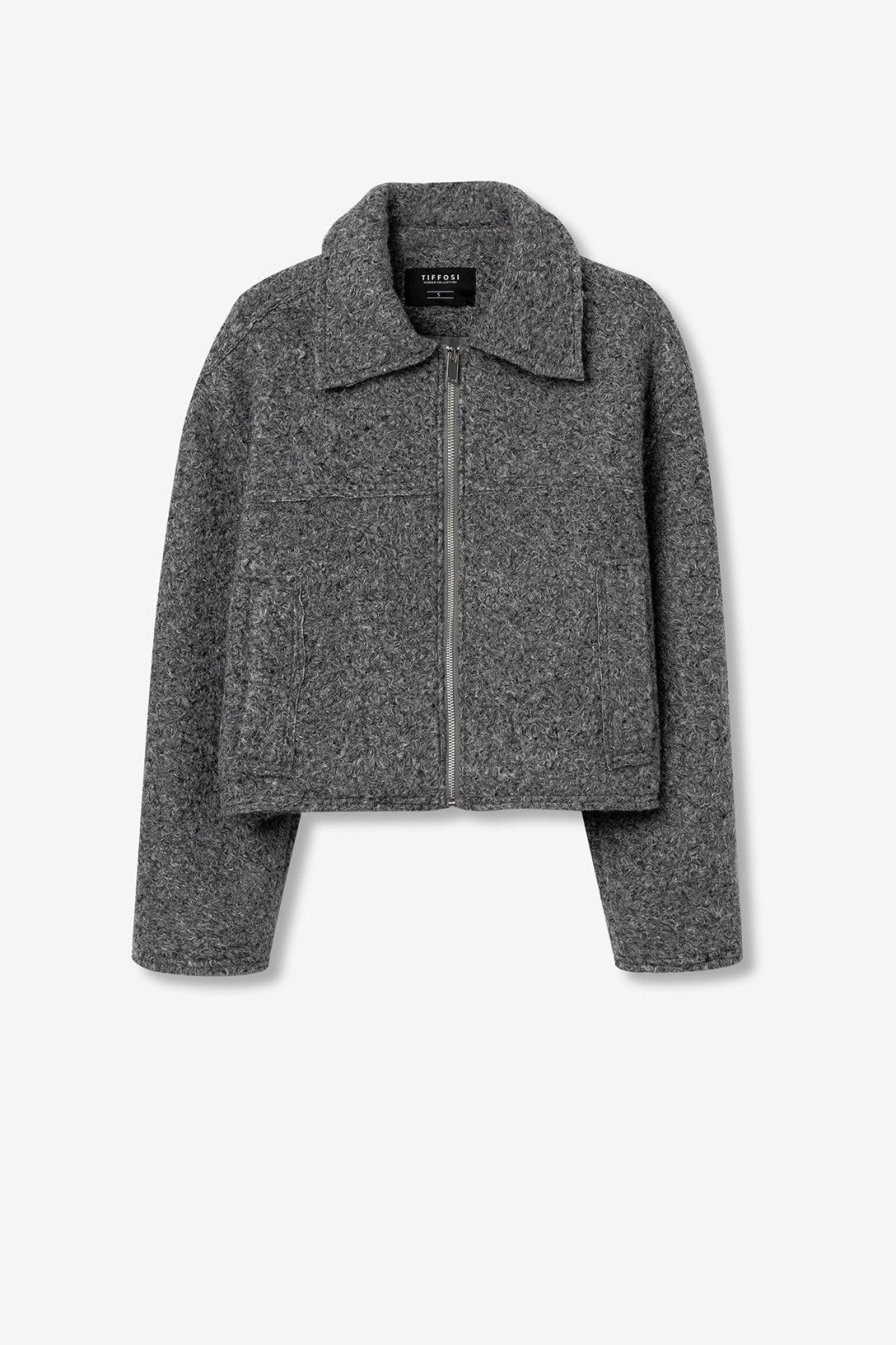 Kort Bouclé Jasje met Relaxed Fit en Rits