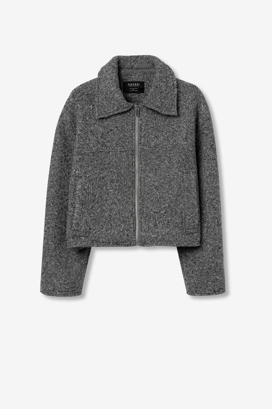 Kort Bouclé Jasje met Relaxed Fit en Rits