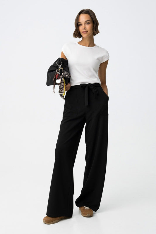 Pantalon met strik ceintuur zwart