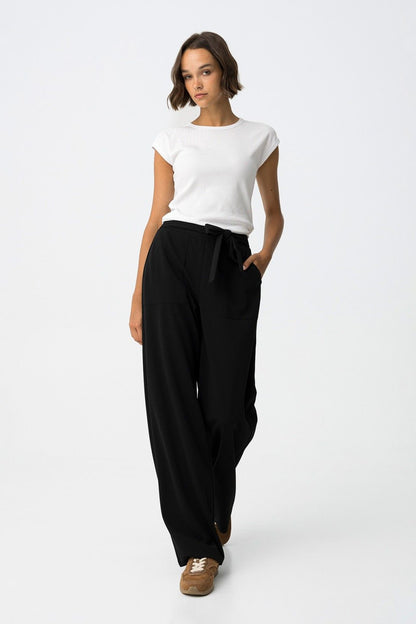 Pantalon met strik ceintuur zwart