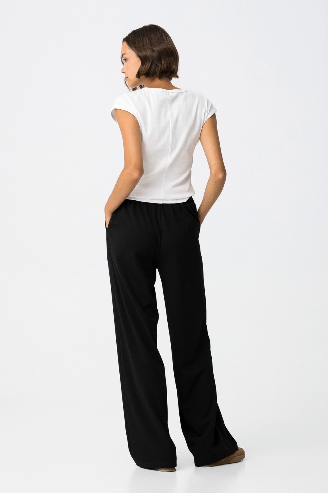 Pantalon met strik ceintuur zwart