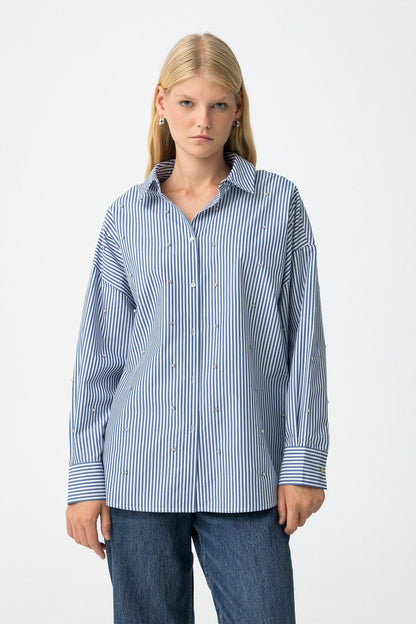 Gestreepte blouse met strass steentjes
